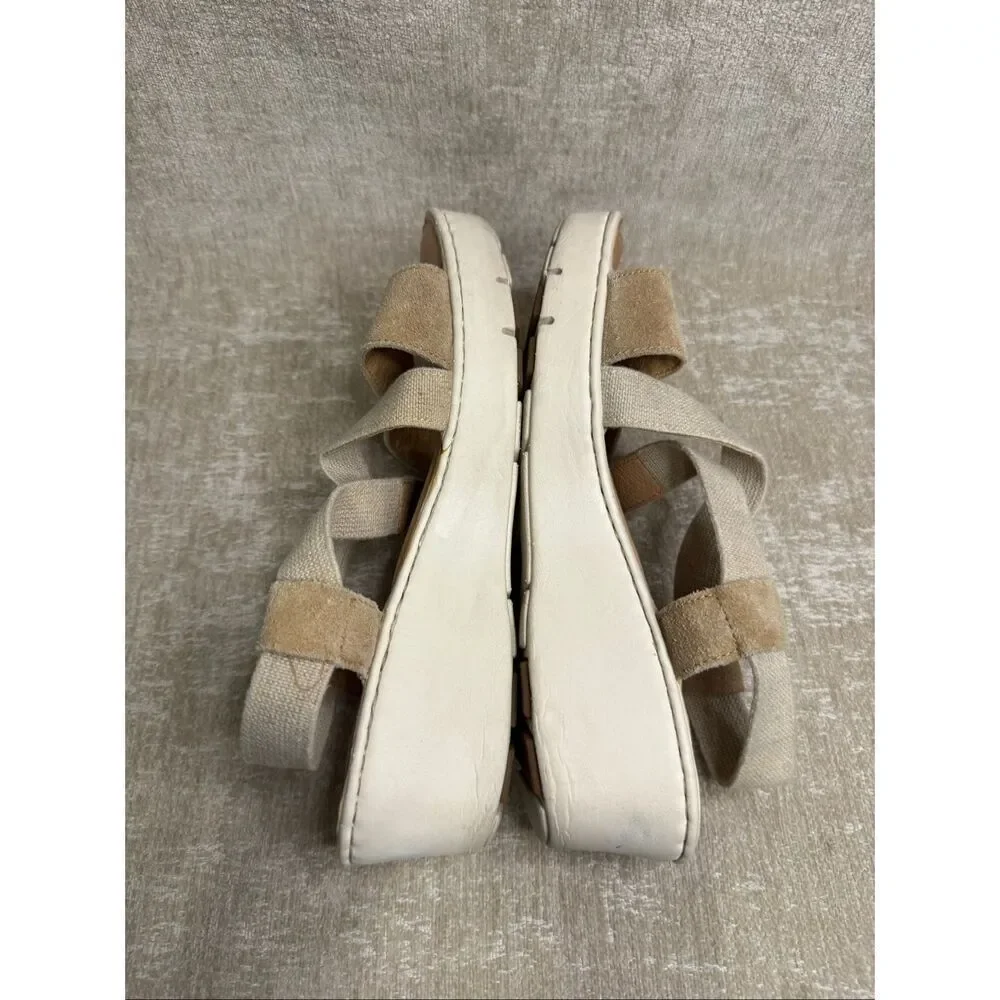 Born Women's Suede Leather Strappy Platform Wedge Slingback Sandals Tan Size 9M
